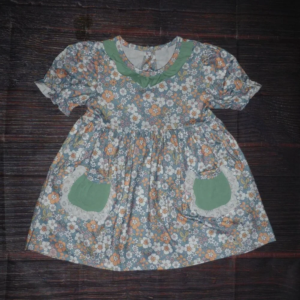 Boutique Girls Floral Short Sleeve Pocket Dress